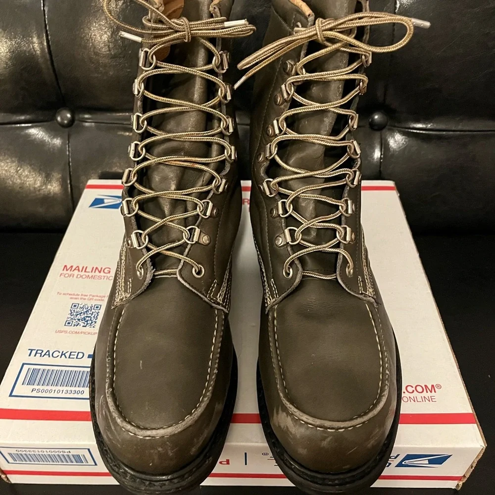 Sears Vintage 60s/70s Green‎ Leather Moc Toe Boots Size 9D